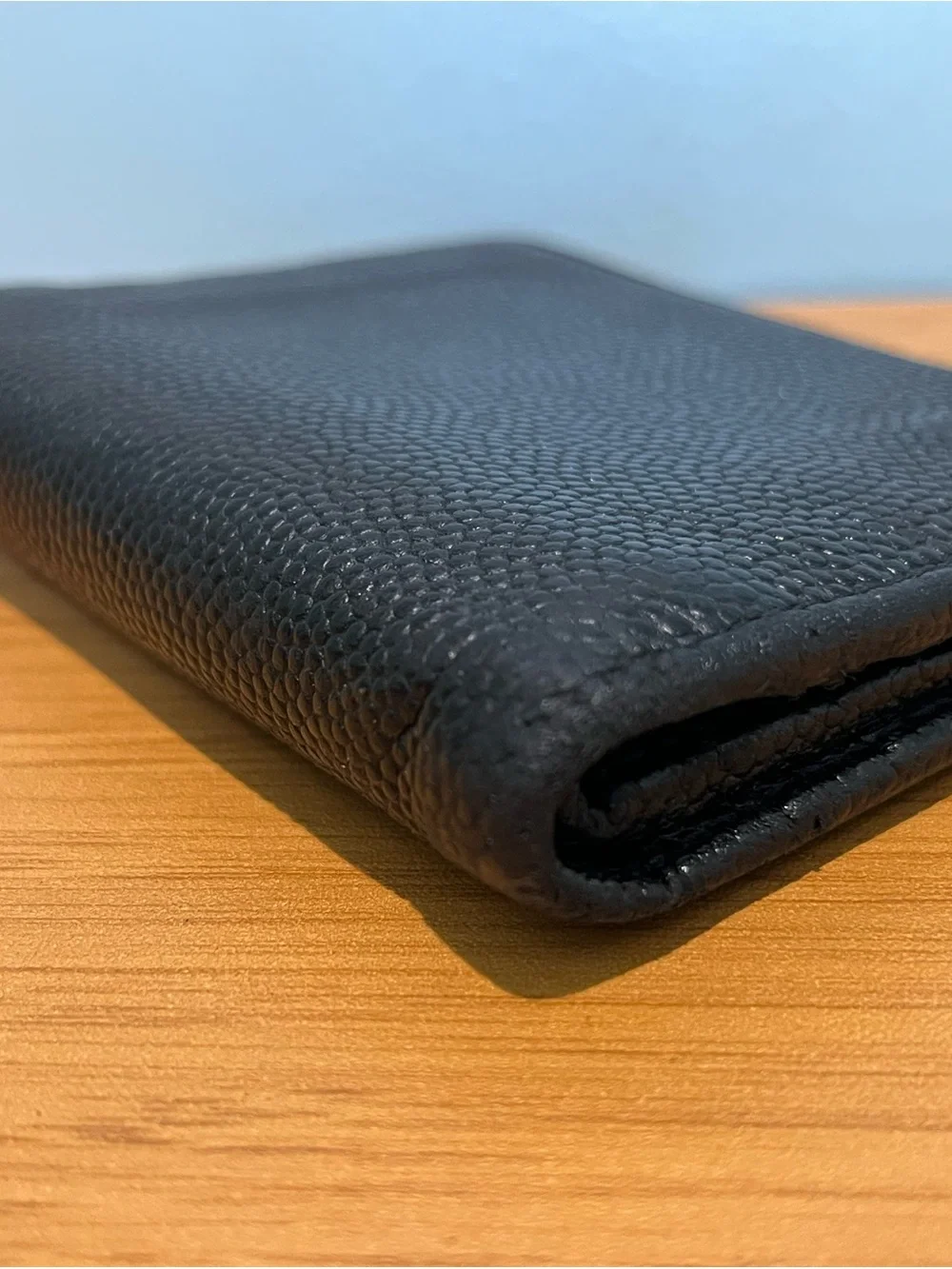 Salvatore Ferragamo Black Pebbled Leather Key & Card Holder